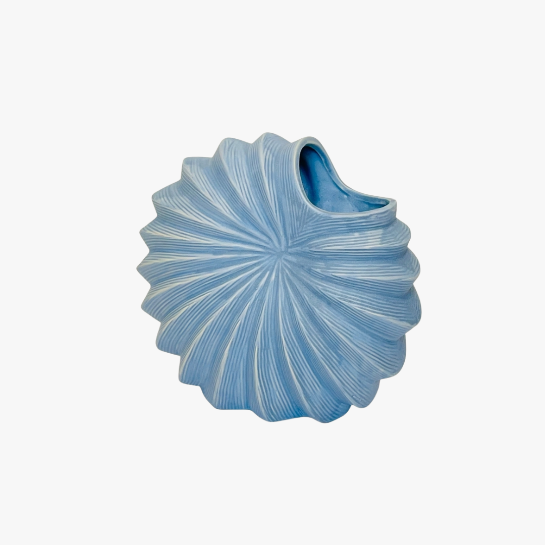 Elegant Blue Sunburst Ribbed Vase