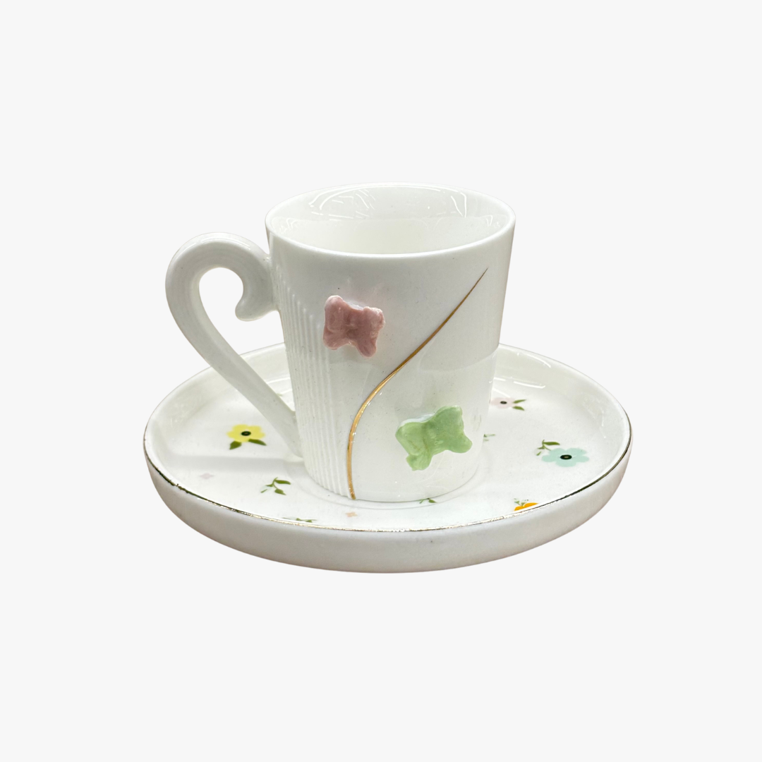 Minimalist Butterfly Embossed Cup & Saucer Set of 6