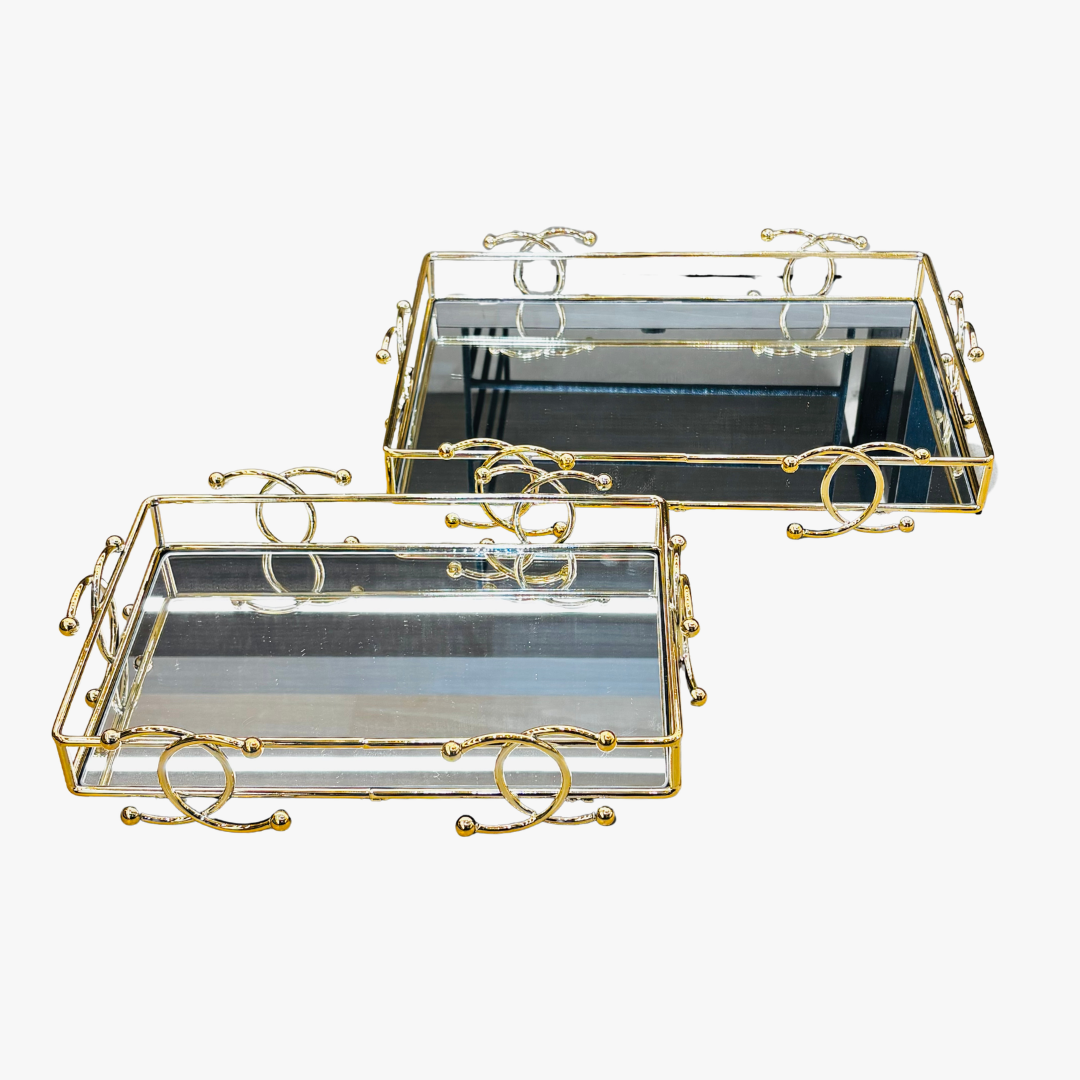 2 Piece Decorative Mirrored Vanity Tray Set