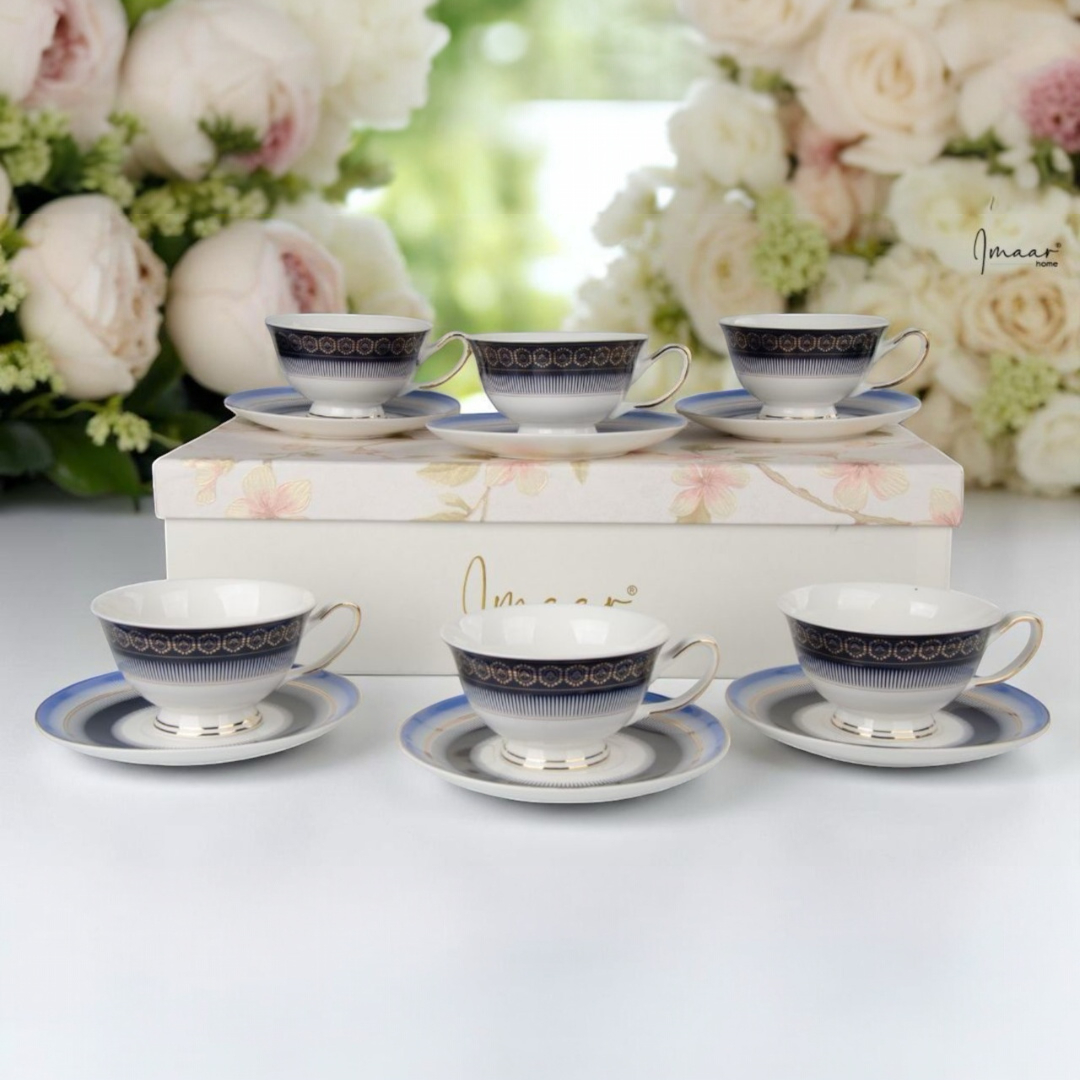 Royal Ivory Gold-Rim Cup & Saucer Set - Set of 12