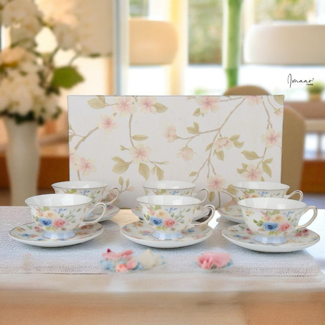 Blooming Grace Tea Cup & Saucer Set - Set of 12