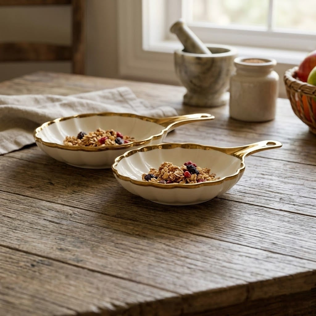 Luxury Ivory & Gold Serving Skillet Set-2Pc Set