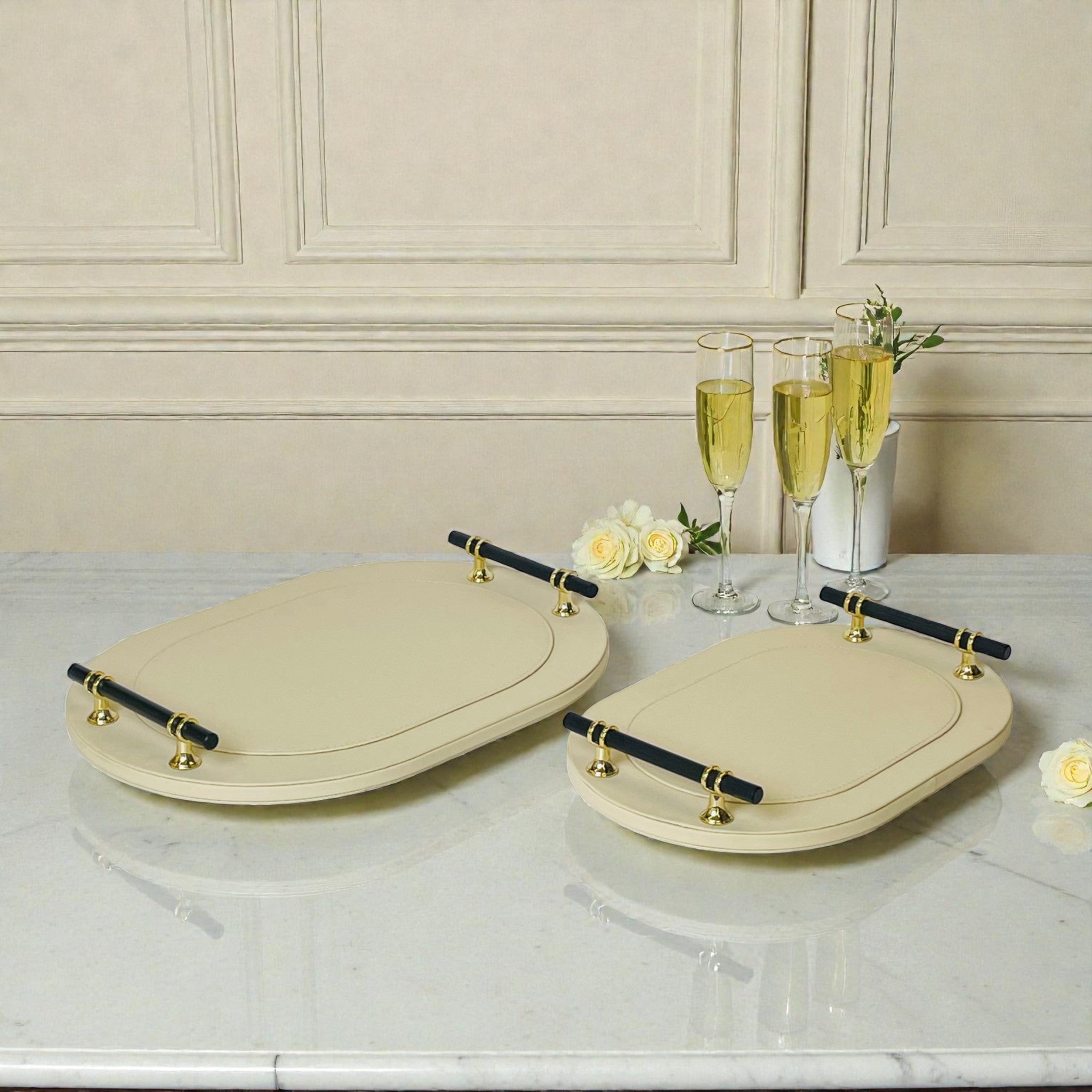 Opulent Touch Decorative Serving 2Pc Tray Set