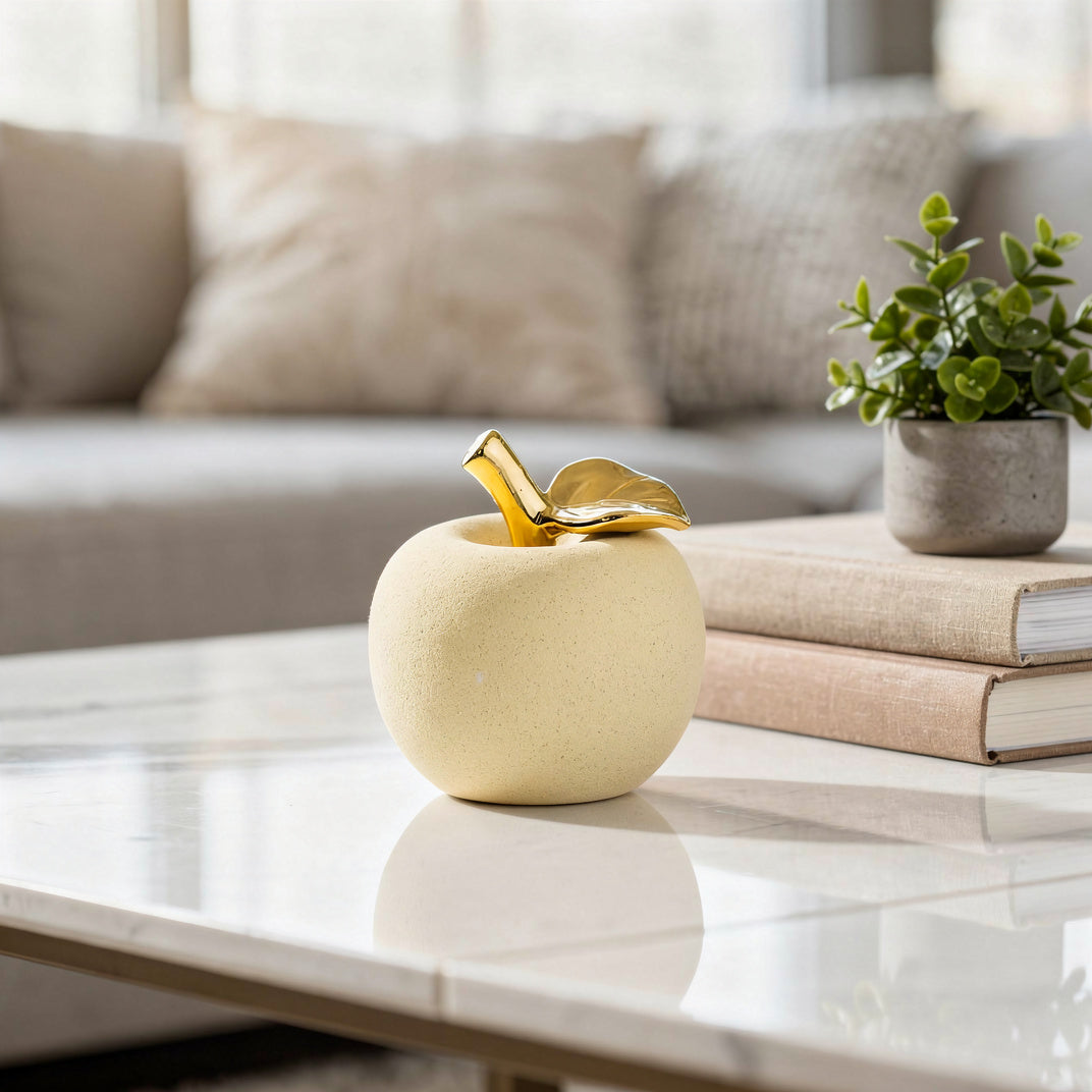Modern Textured Apple Figurine with Gold Stem