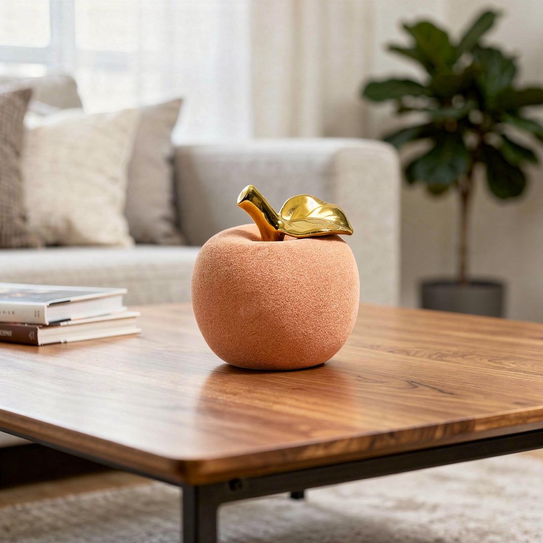 Modern Textured Apple Figurine with Gold Stem