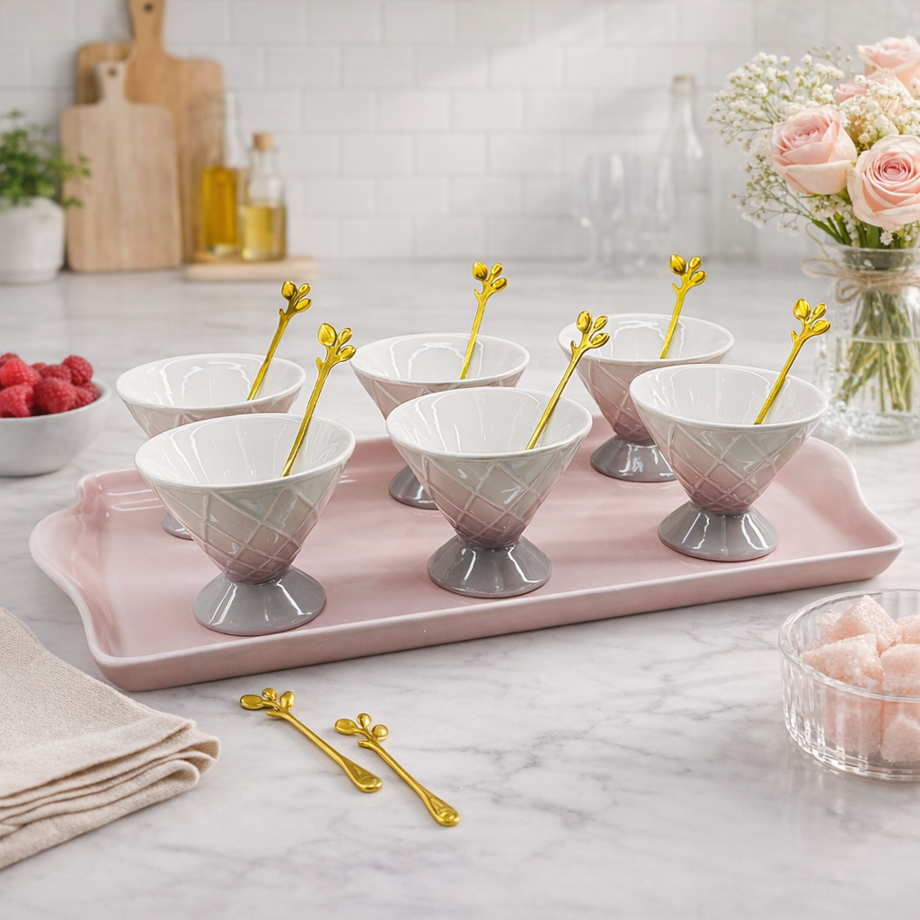 Elegant Duo Tone Dessert Serving Set 13 Piece