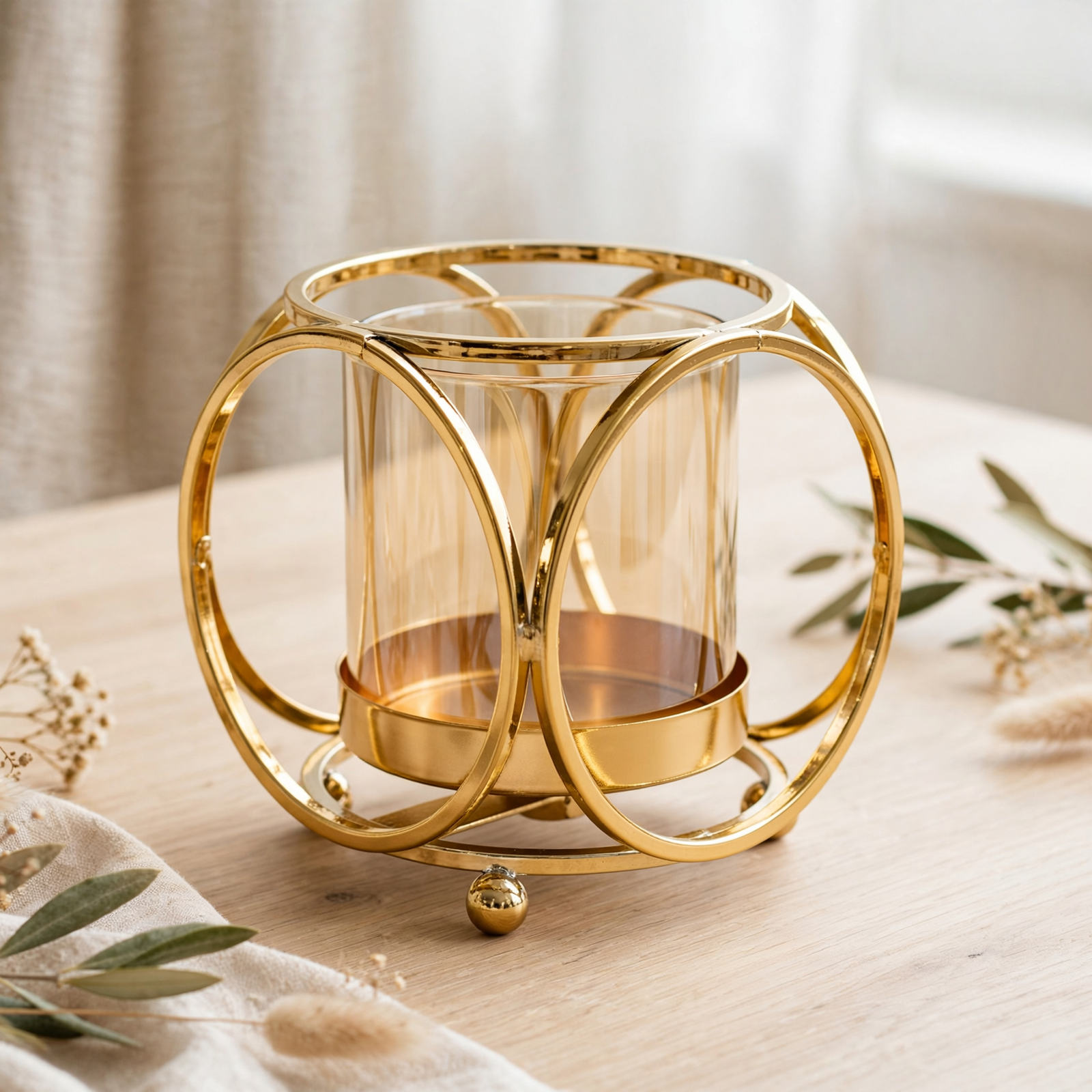 Modern Gold Small Ring Pillar Candle Holder
