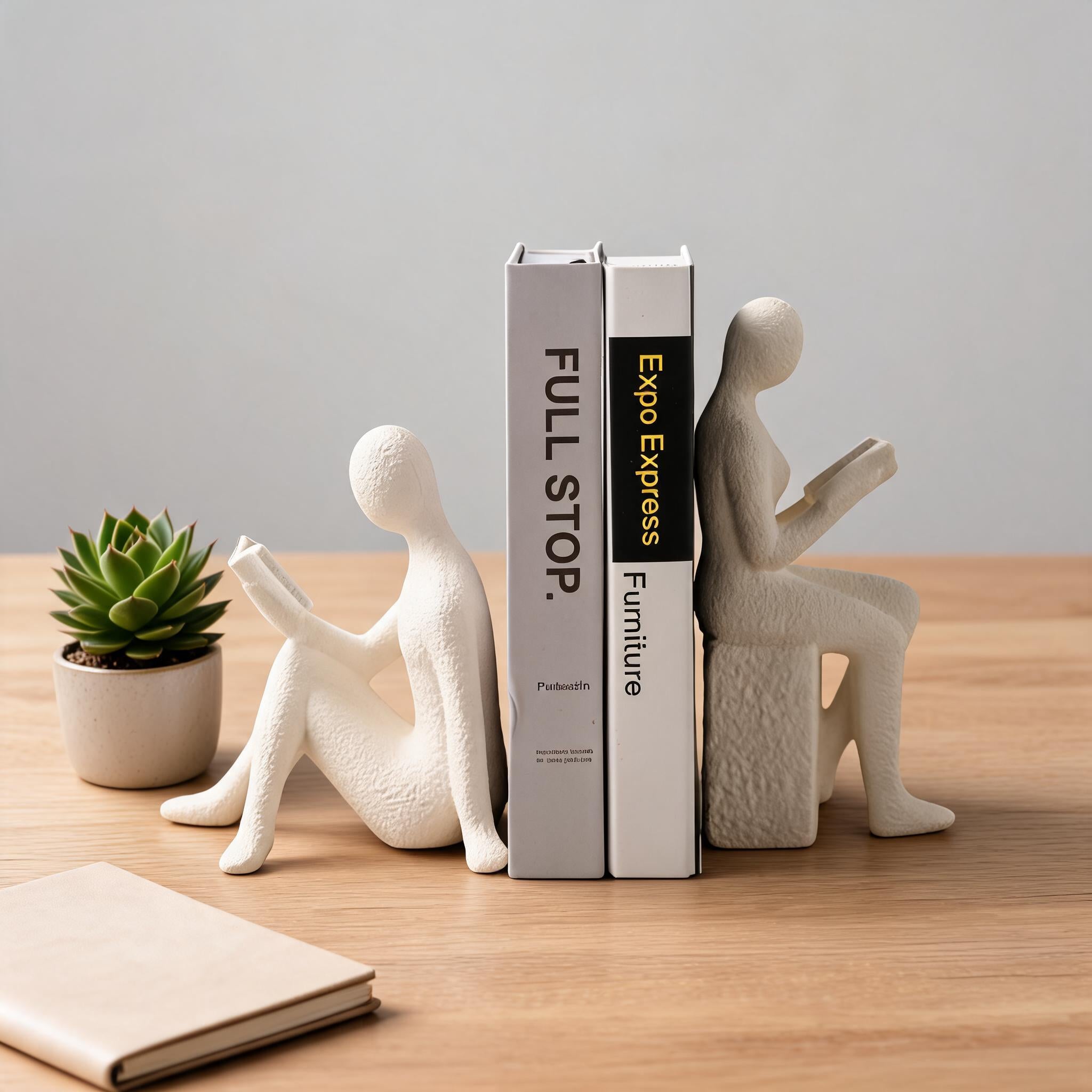 Elegant Sculptural Thinker Ceramic Bookends