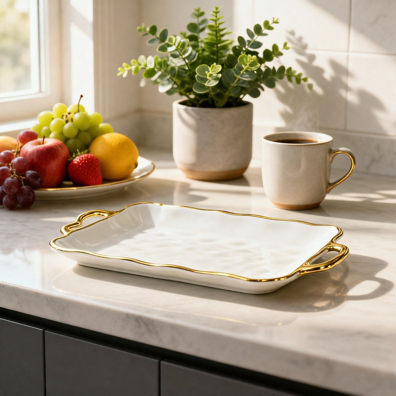 Elegant Gold Edges Ceramic Serving Platter