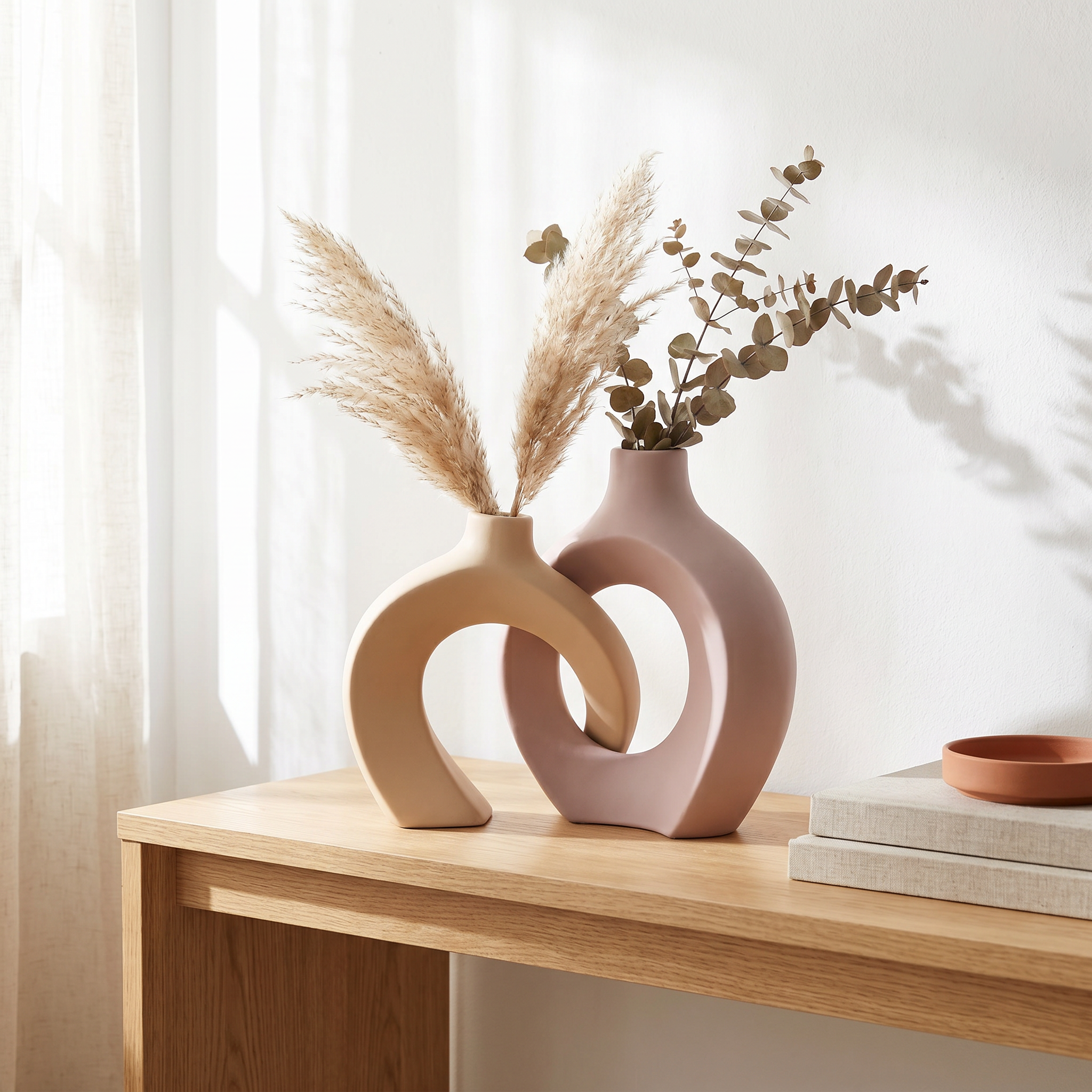Modern Interlocking Abstract Ceramic Vase Set of 2