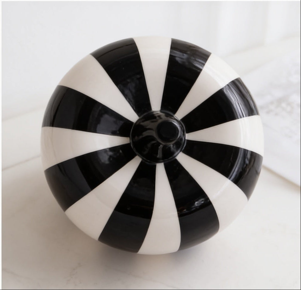 Monochrome Stripe Pumpkin Sculpture