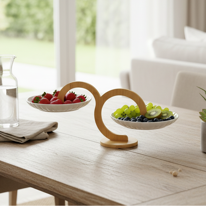 Luxury 2 Tier Serving Platter with Bamboo Stand