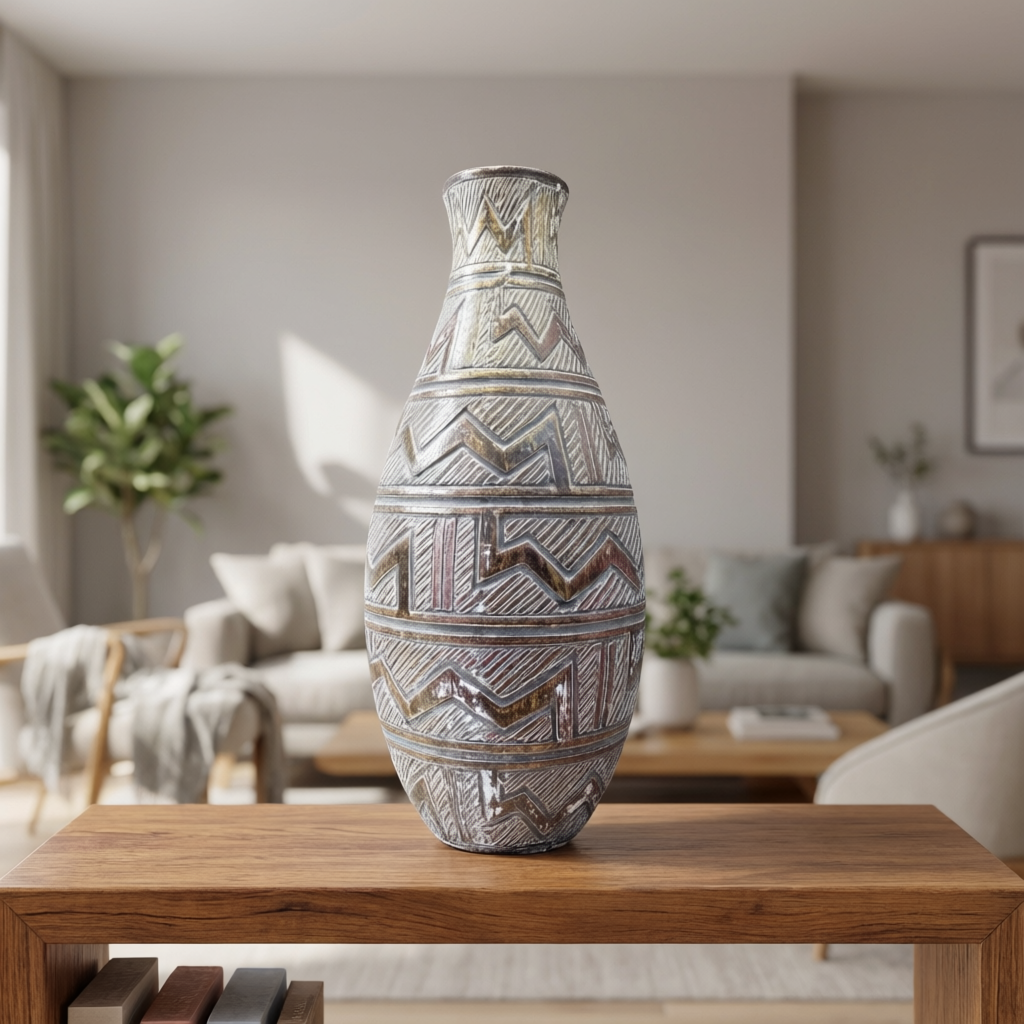 Rustic Geometric Textured Ceramic Vase
