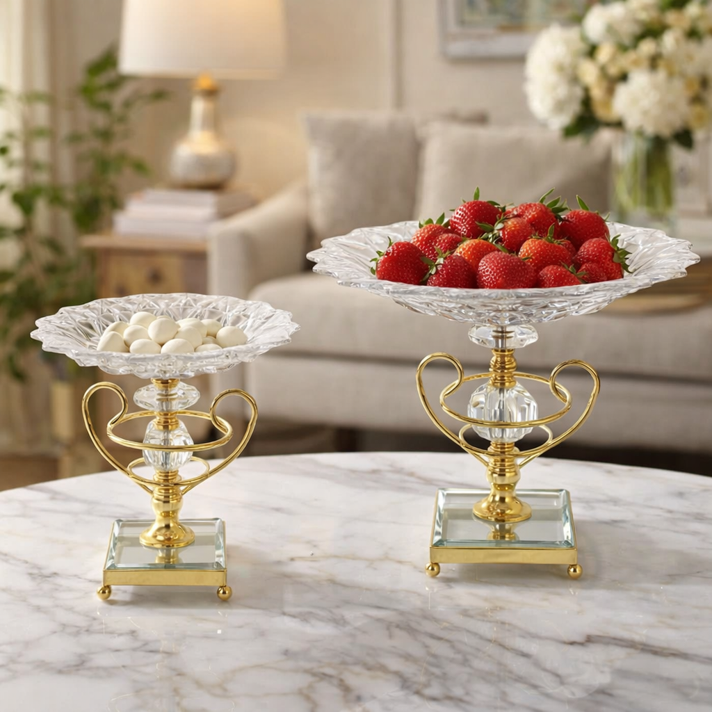 Luxury Crystal & Gold Pedestal Platters