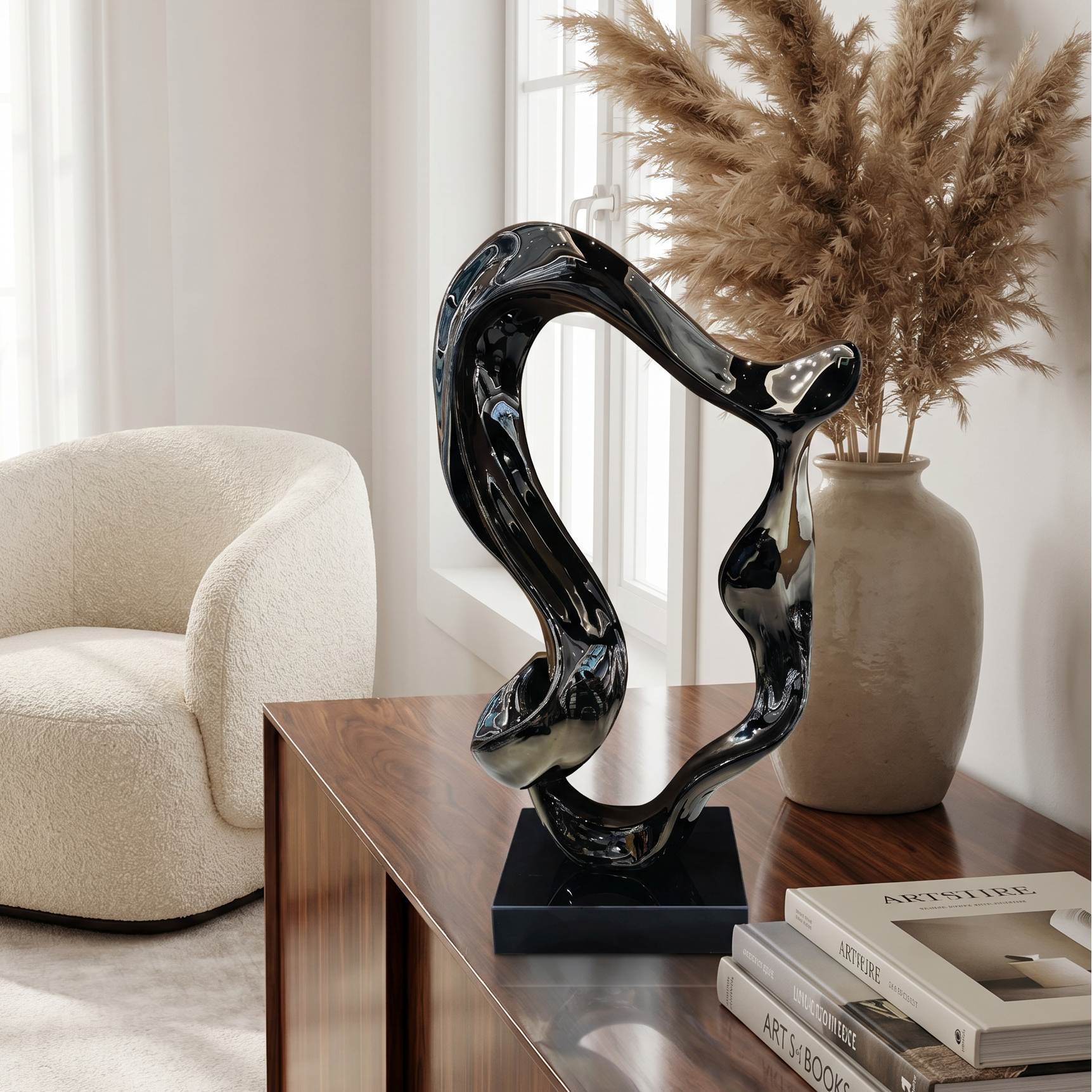 Elegant Black Obsidian Loop Sculpture