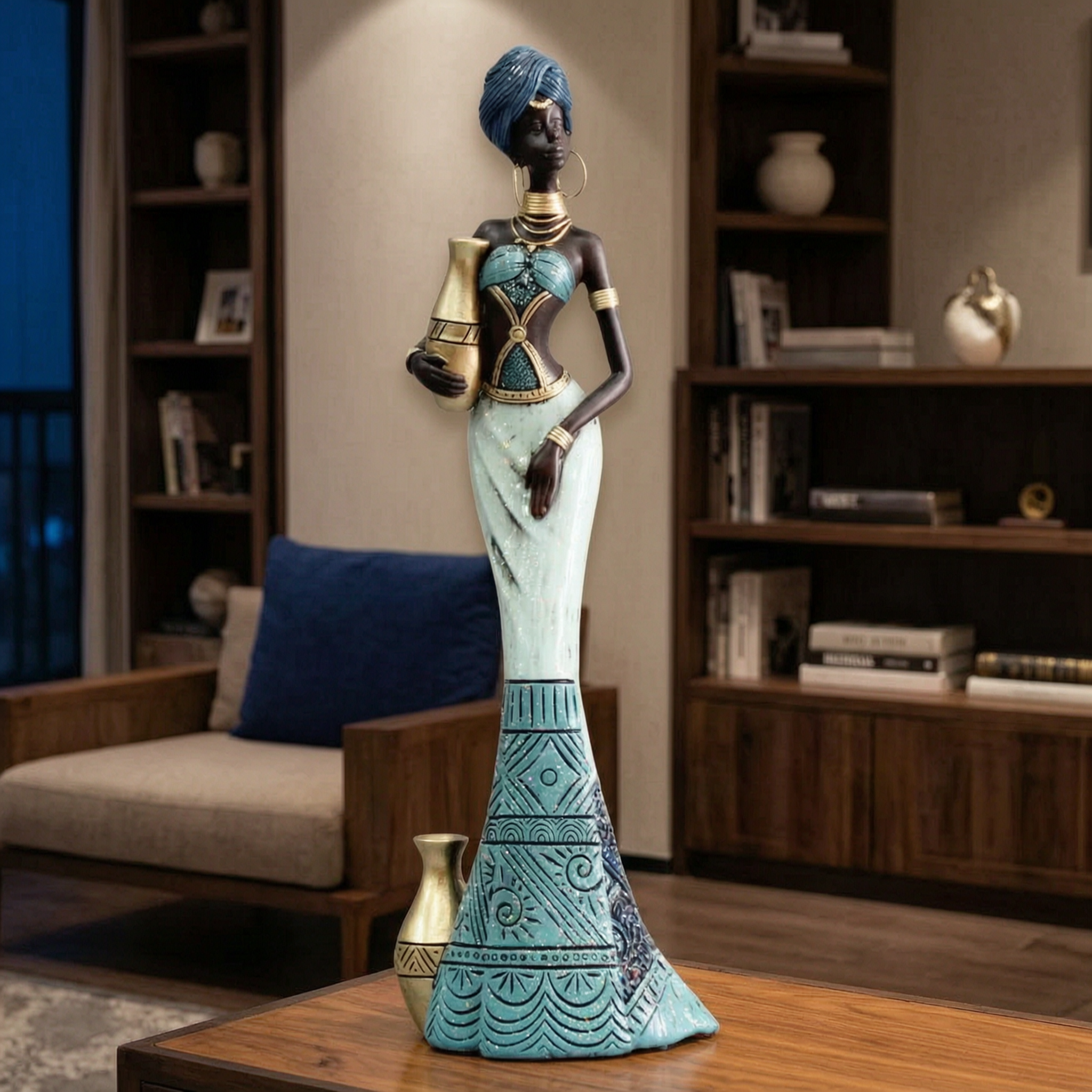 African Woman Figurine with Water Pots