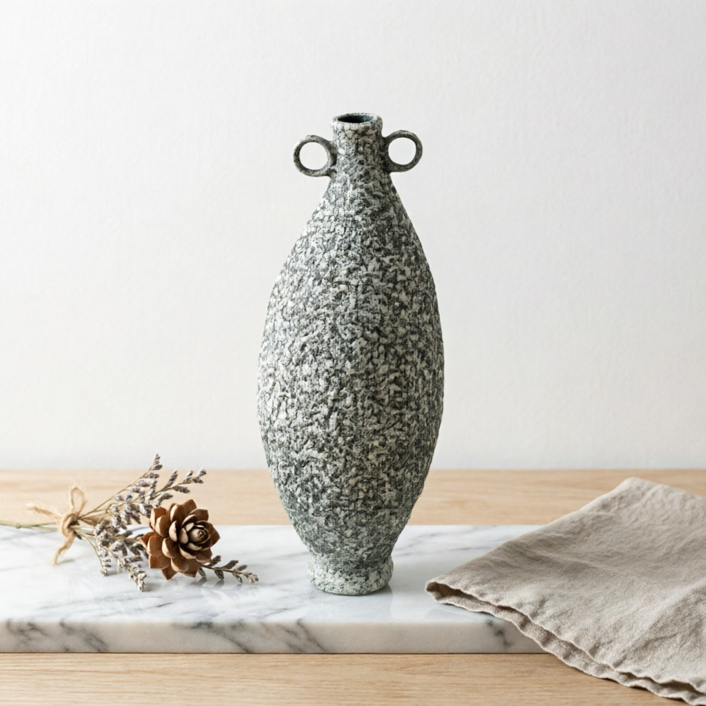Elegant Charcoal & Cream Textured Vase