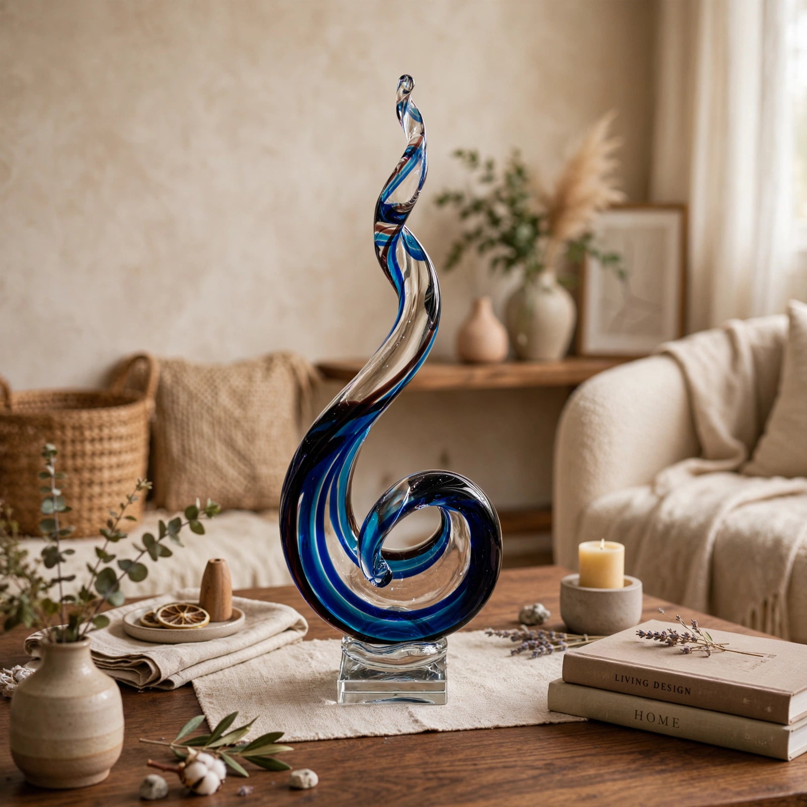 Elegant Glass Cresting Wave Sculpture