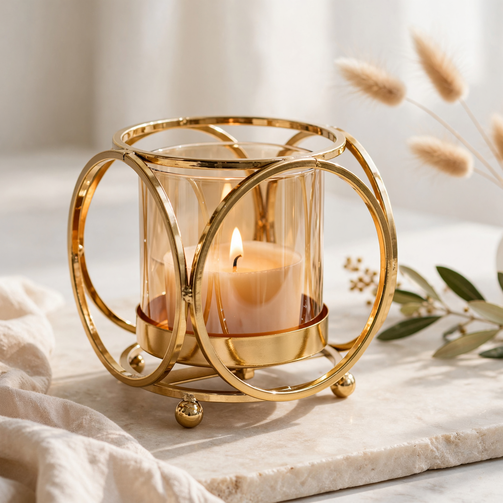 Modern Gold Small Ring Pillar Candle Holder