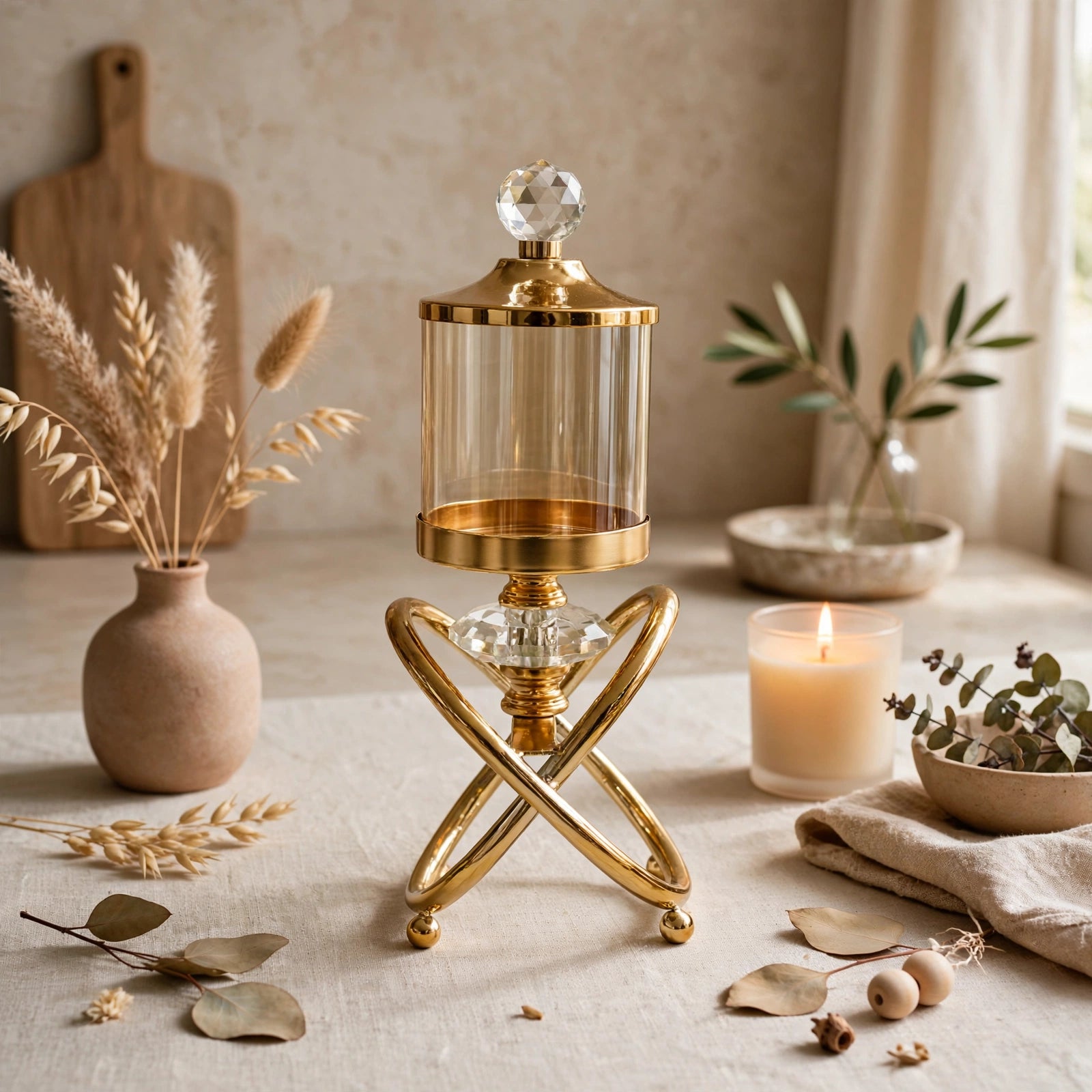 Elegant Gold Textured Jar & Candle Holder (2 in 1)