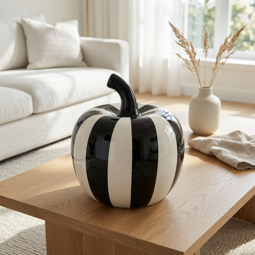 Monochrome Stripe Pumpkin Sculpture