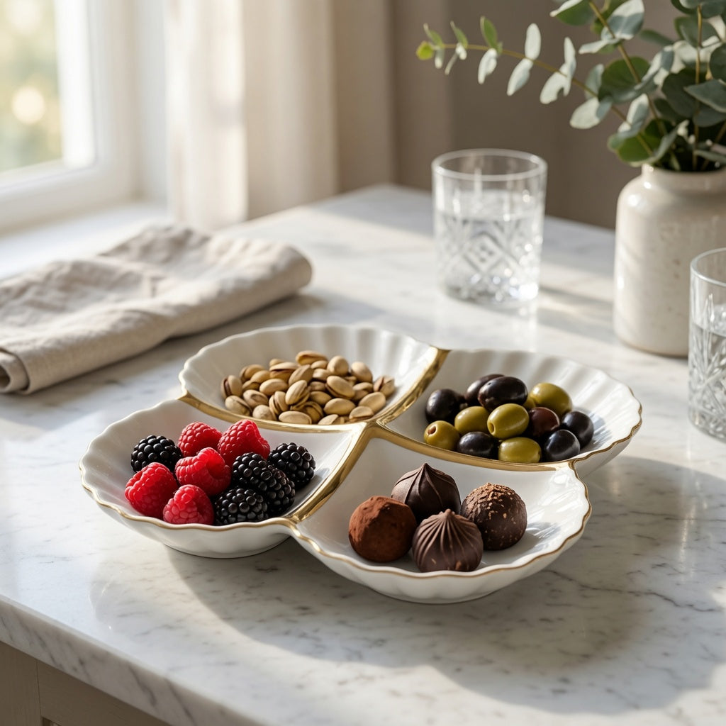 Elegant Gold Petal Divided Serving Tray