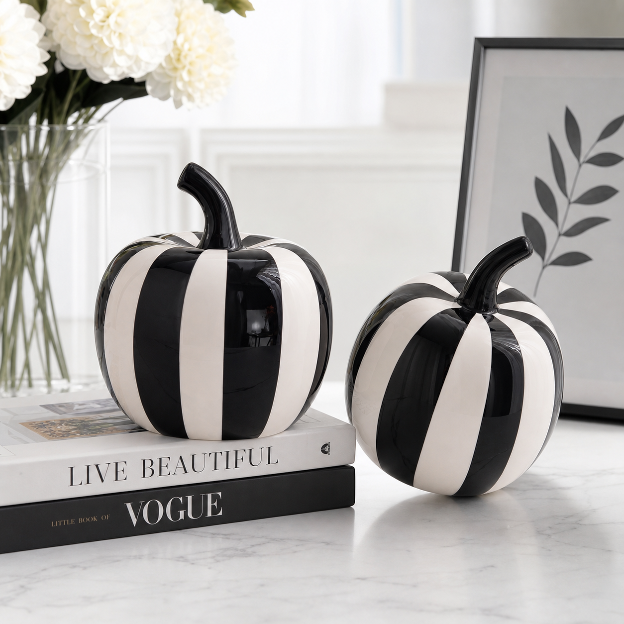 Monochrome Stripe Pumpkin Sculpture
