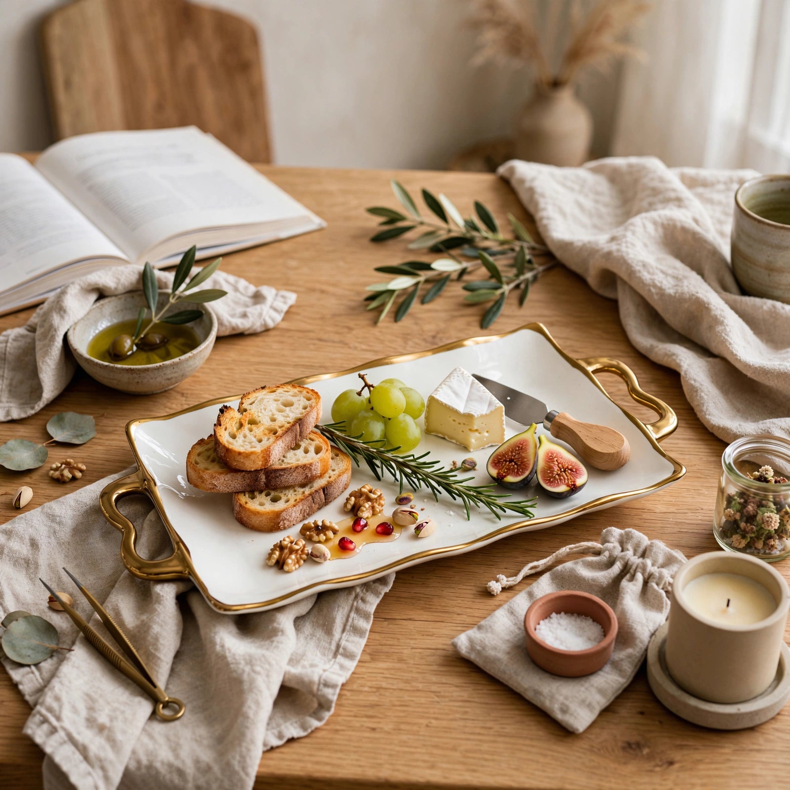 Elegant Gold Edges Ceramic Serving Platter