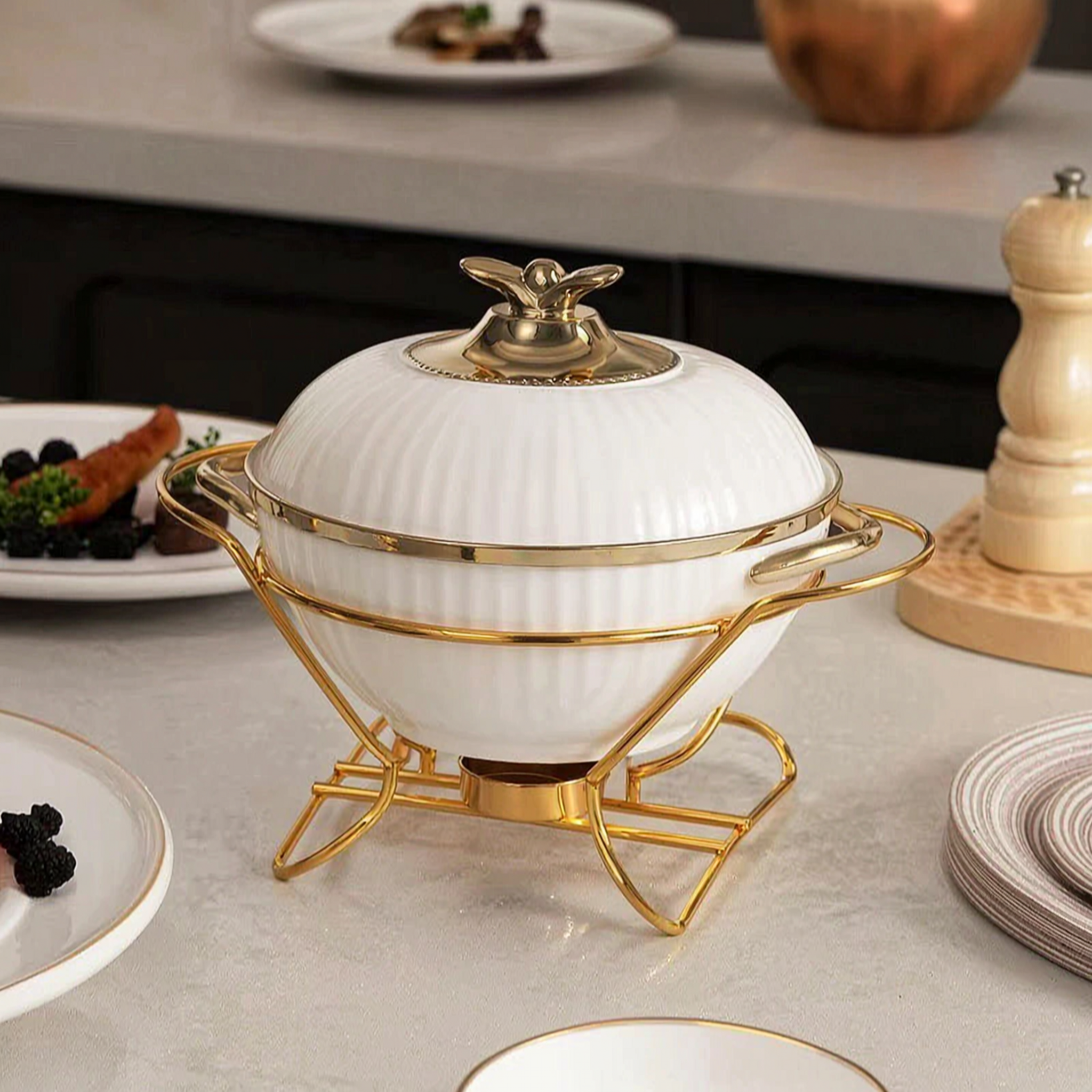 Royal Buffet Chafing Dish with Gold Plated Stand