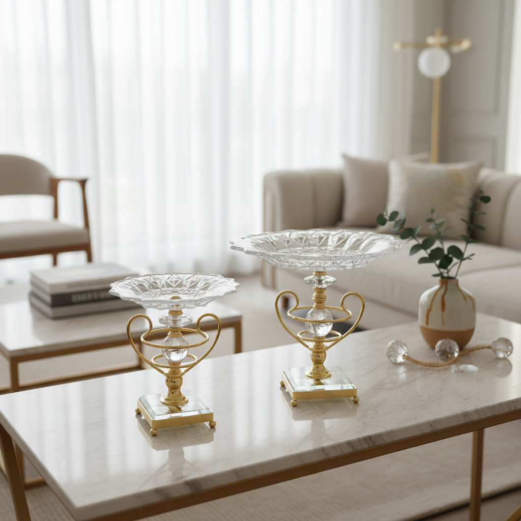 Luxury Crystal & Gold Pedestal Platters