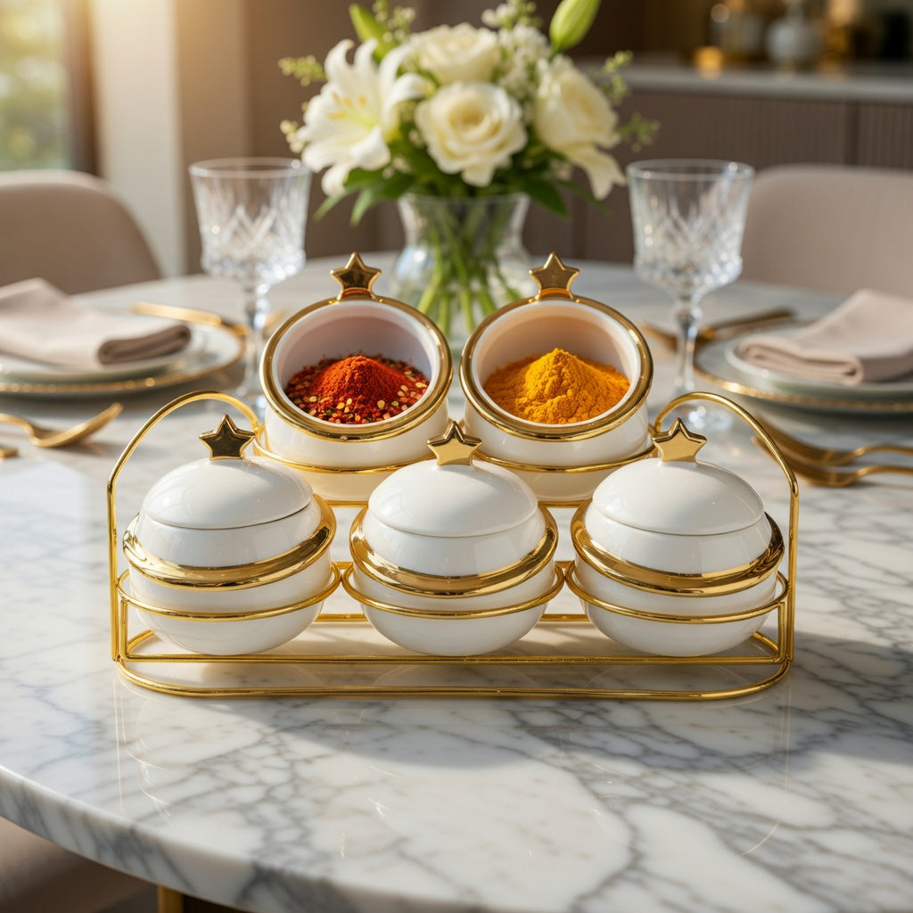 Freya Collection 5-Piece Jar Set with Gold Stand