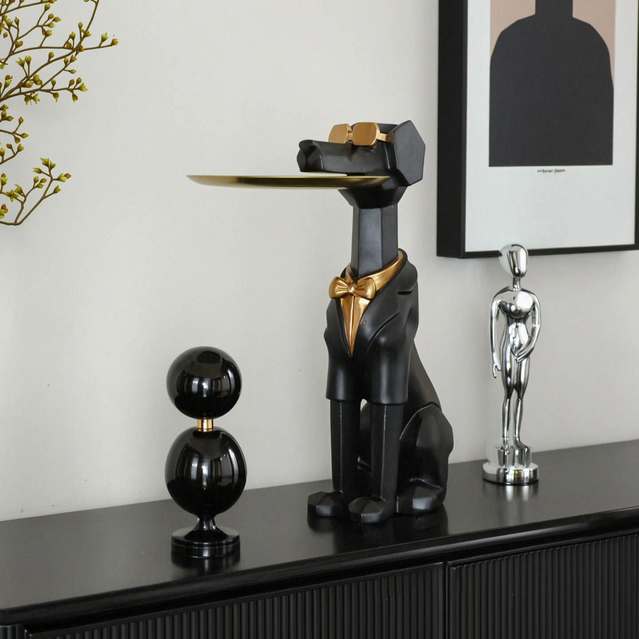 Modern Geometric Dog Butler Statue