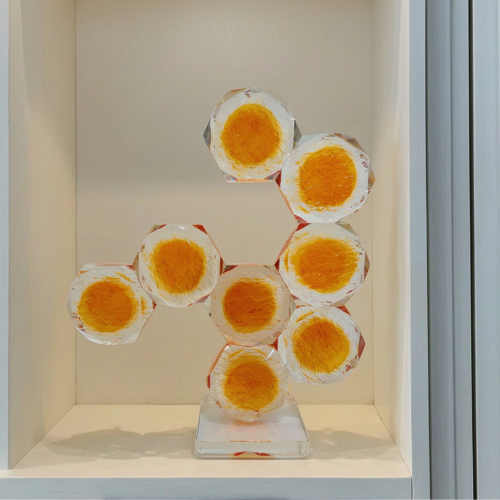 Modern Geometric Amber Glass Sculpture