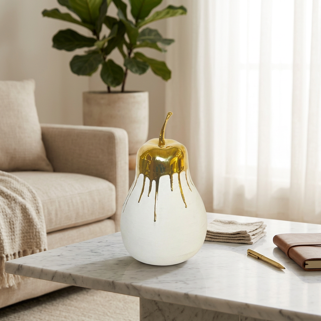 Modern Metallic Drip Pear Figurine