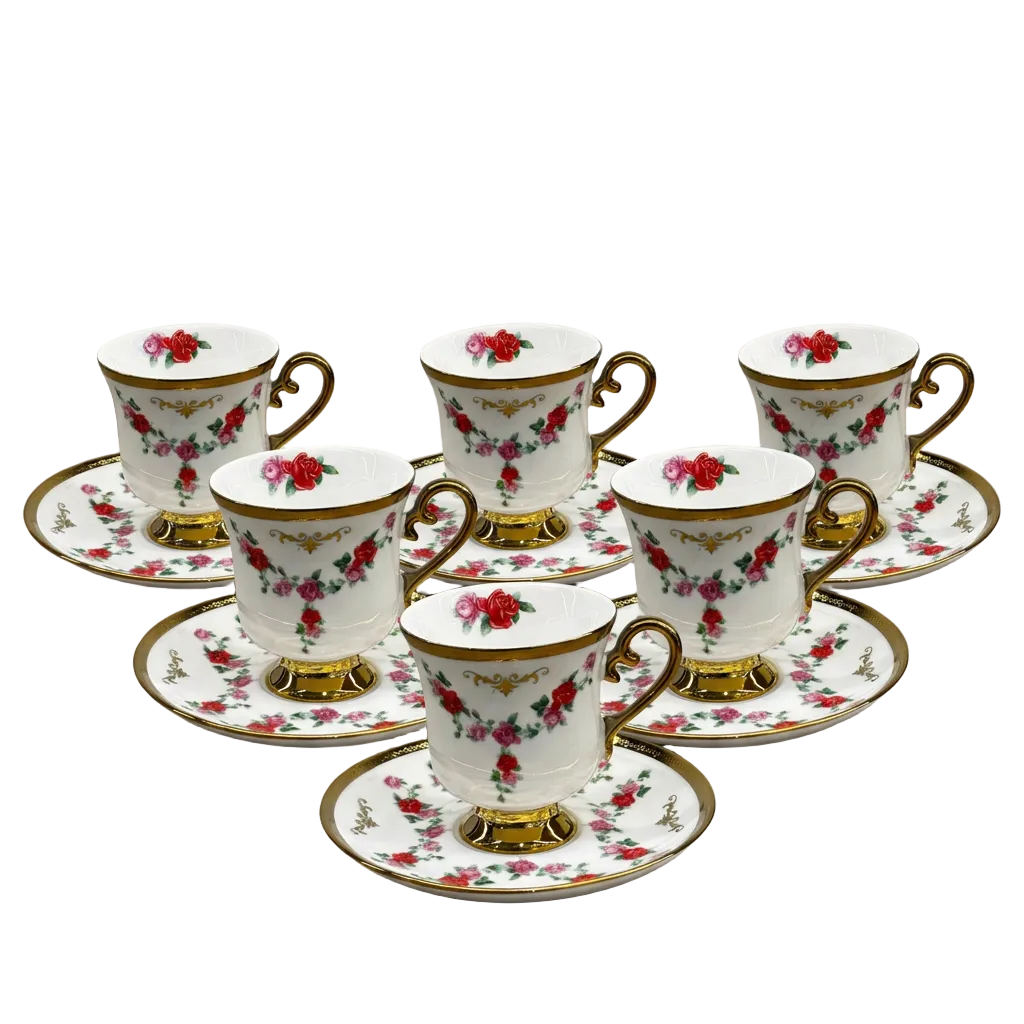 Royal Victorian Rose Tea Cup & Saucer Set of 6