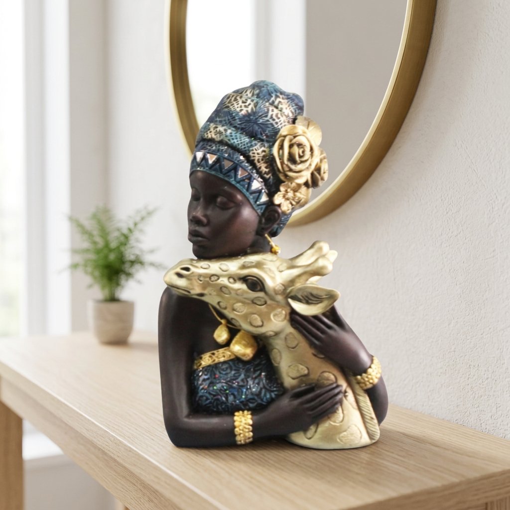 African Tribal Woman Bust with Golden Giraffe