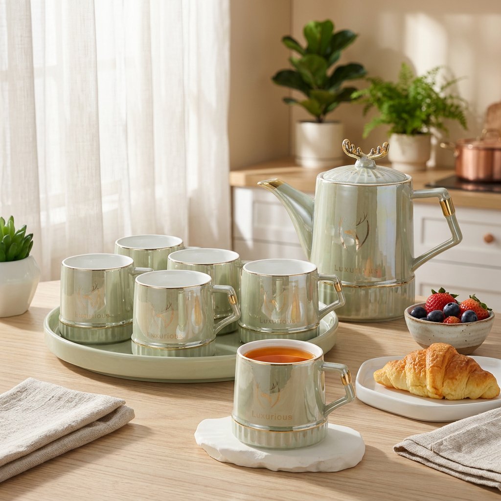 Elegant Royal Antler Ceramic Tea Set 8 Piece