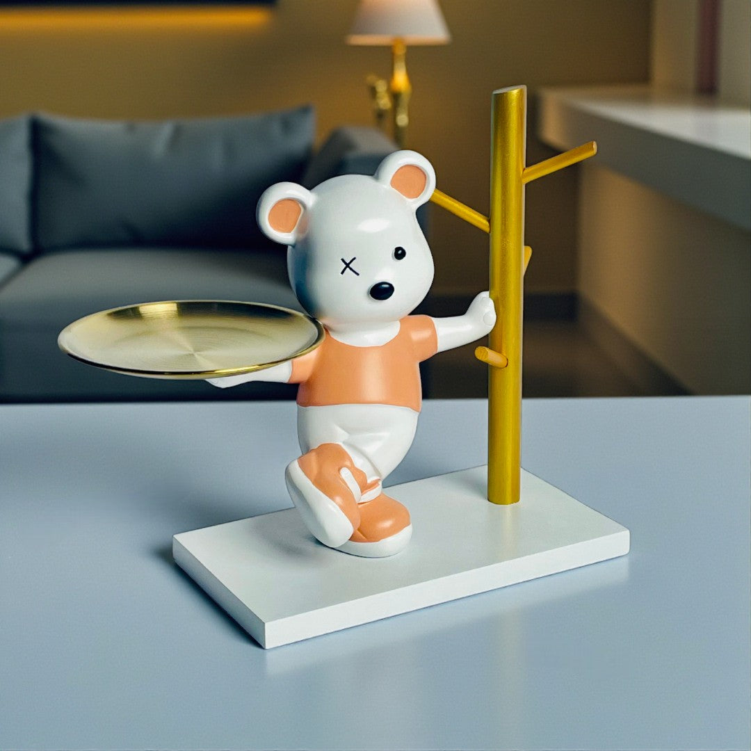 Elegant Teddy with Tray Modern Decorative Showpiece