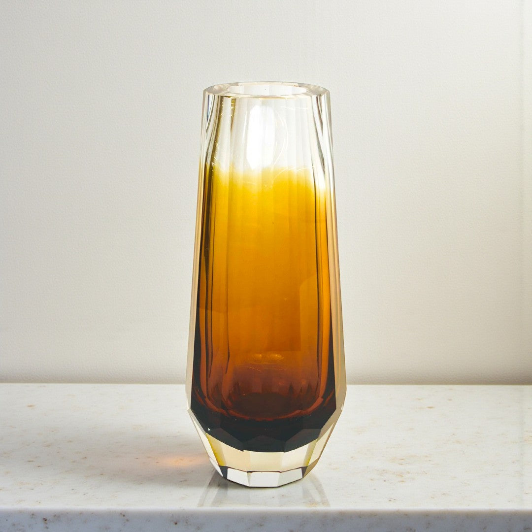 Luxury Crystal Glass Vase – Amber & Emerald Gradient Design