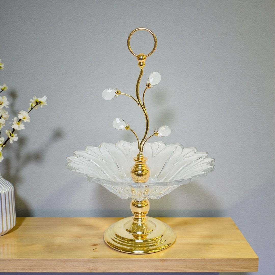 Opulent Glass Tray With Crystal Beads