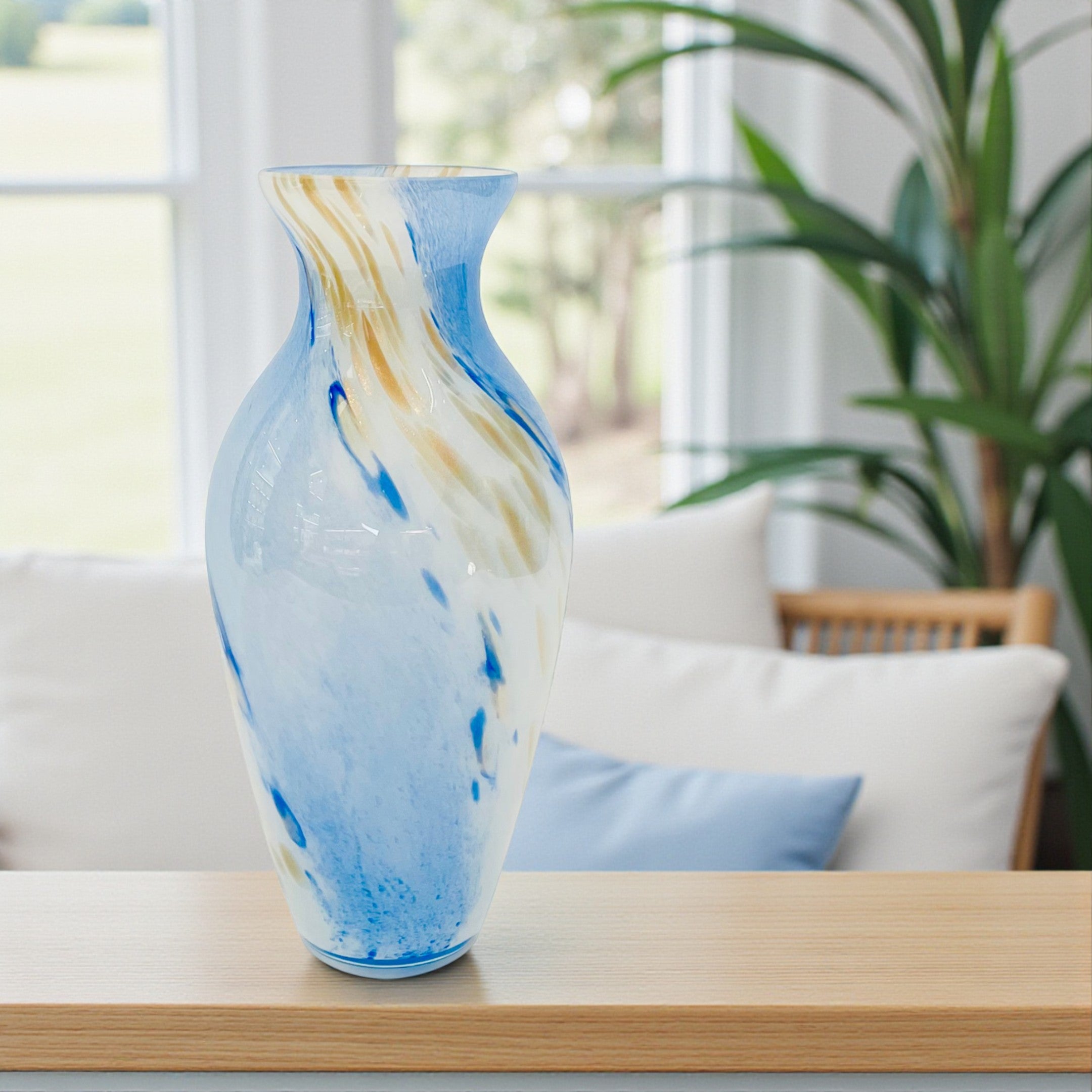 Italian Artistic Blue Swirl Glass Vase