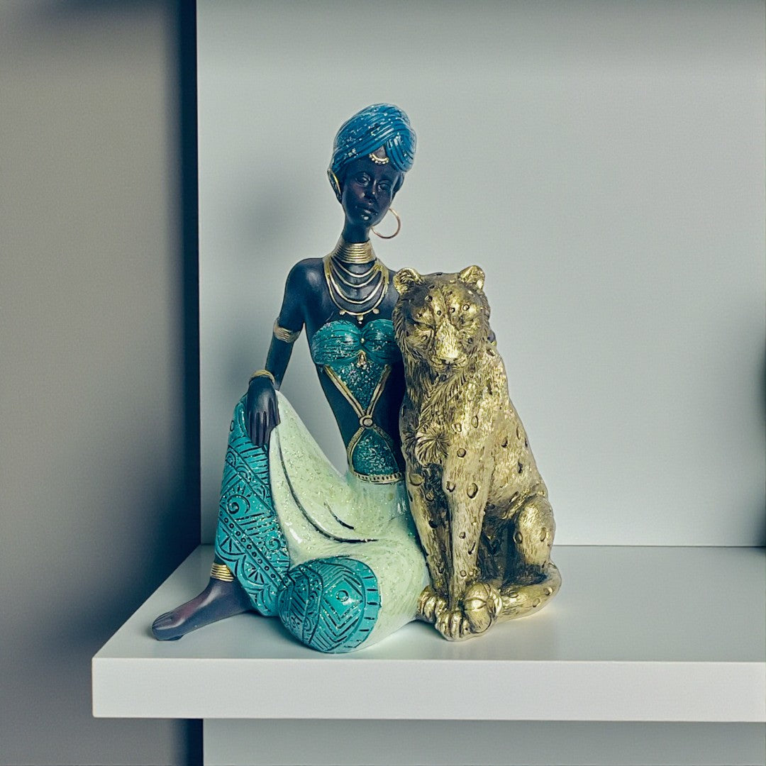 Tribal Lady With Jaguar Modern Decorative Showpiece