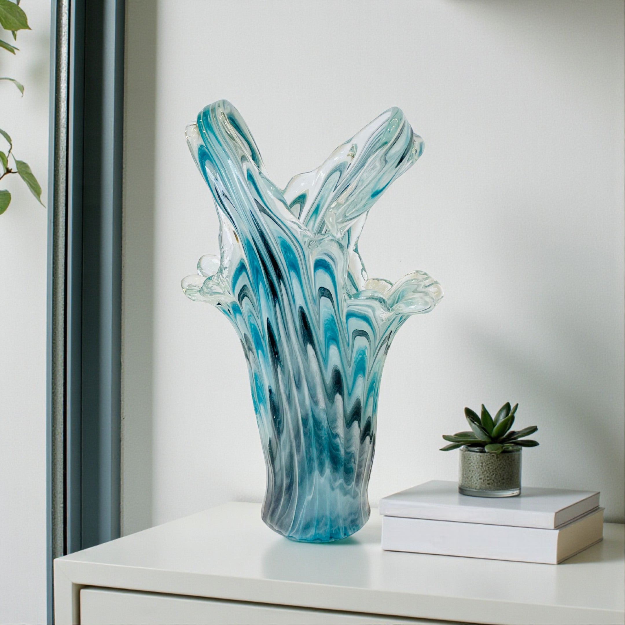 Luxury Blue Art Glass Vase Italy Edition