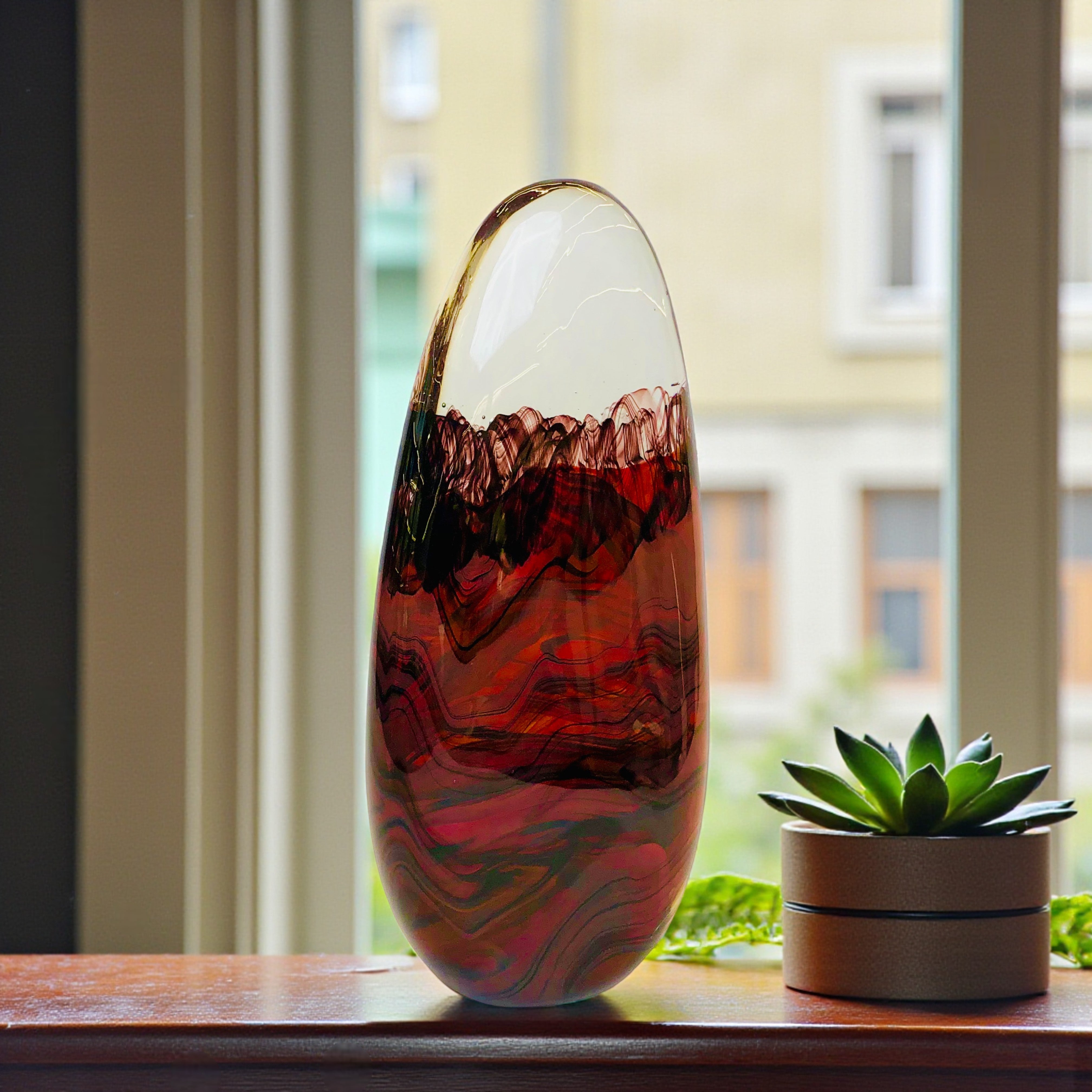 Elegant Crimson Flow Glass Décor Piece