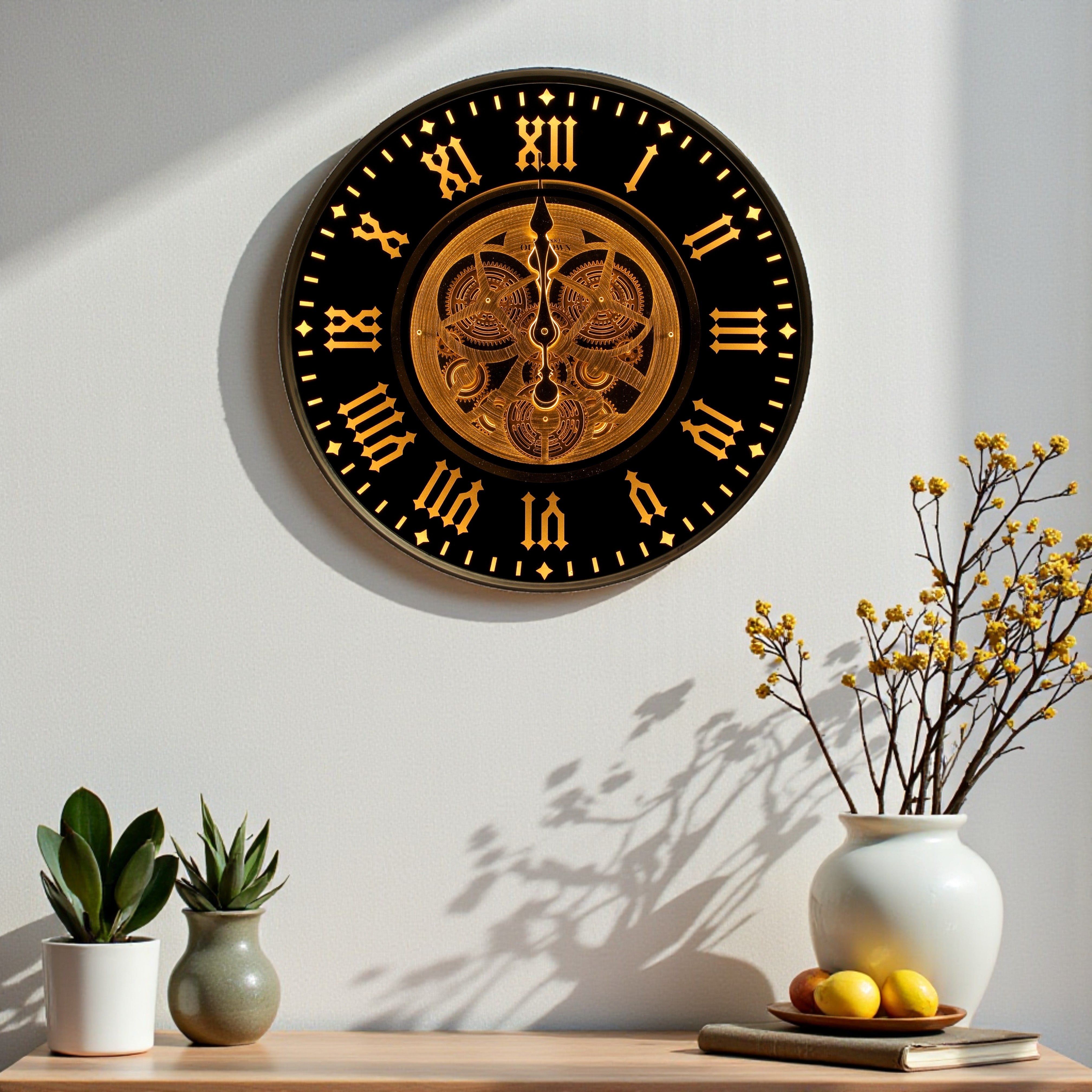 Luxury LED Light Wall Clock with Golden Gears
