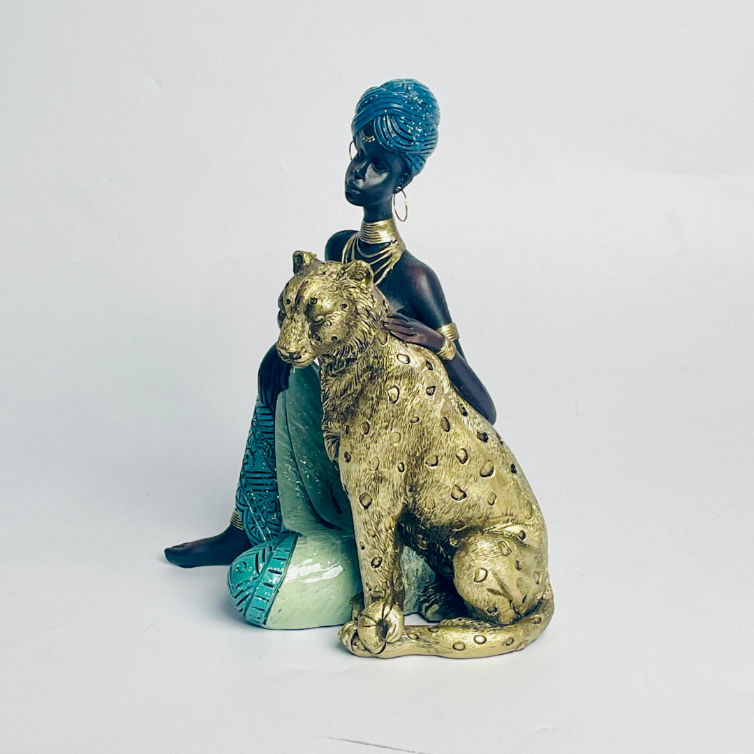 Tribal Lady With Jaguar Modern Decorative Showpiece