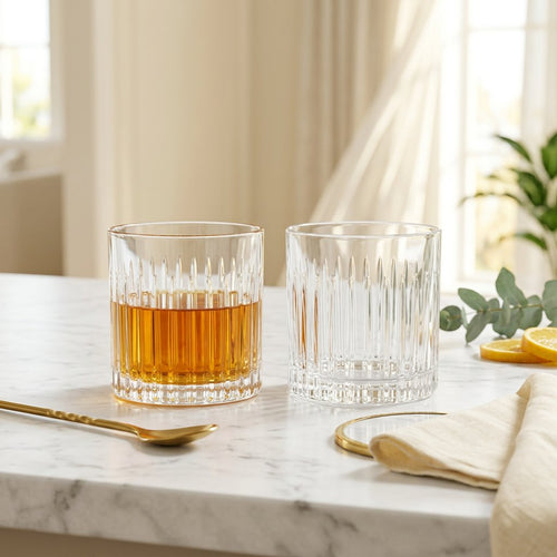 Modernist Ribbed Rocks Glass Pair Set of 6