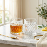 Spiral Swirl Cut Crystal Whiskey Glass Set of 6