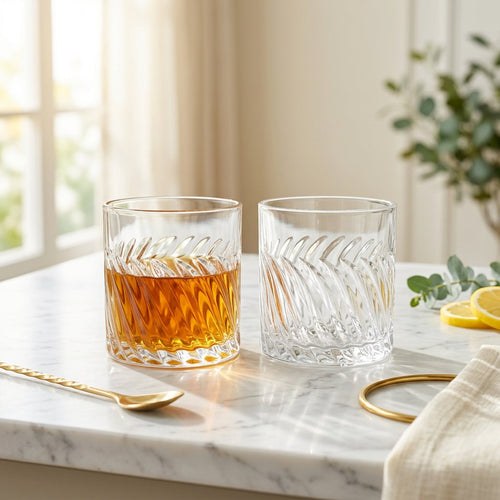 Spiral Swirl Cut Crystal Whiskey Glass Set of 6