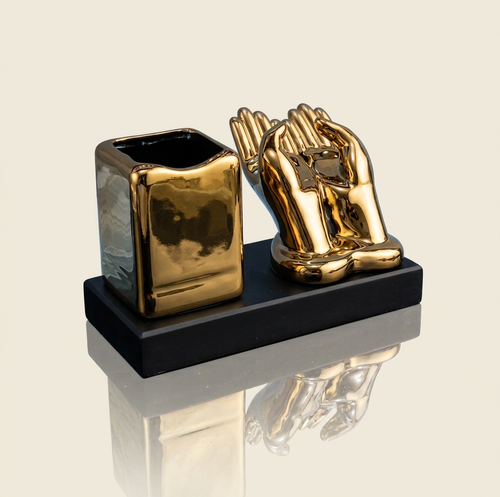Luxury Gold Open Hands & Pen Holder Desk Set